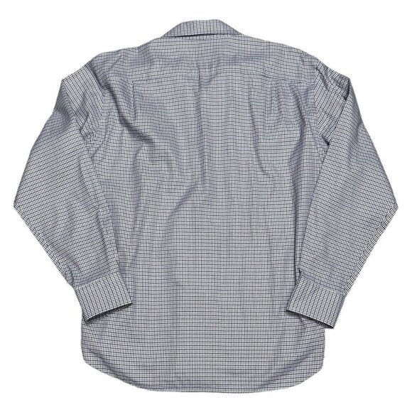 DAVID DONAHUE Luxury Non Iron Trim Fit Plaid Designer Blue Business Dress Shirt - Picture 6 of 6